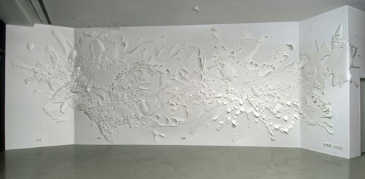 paperwork #704 (splatter), 2007, paper 166 x 512 x 4 inches; 421 x 1300 x 10 cm (installation Neue Werkstätten, München)