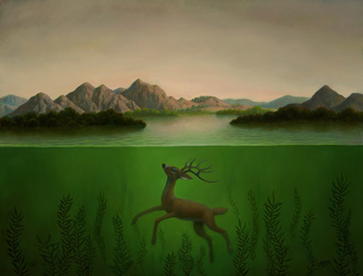 Landscape with a Submerged Deer oil on canvas, 19.5 x 25, 2008