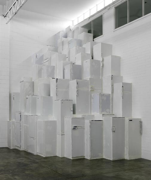 Nearly 100 fridges in a corner, 2008 refrigerators - Penaten baby cream, styrofoam 705 x 536 x 370 cm