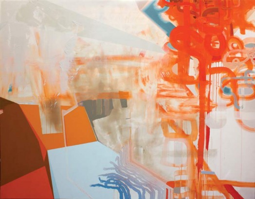 Untitled (orange,blue), 84" x 108", acrylic on canvas