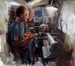 Dan Dringenberg at work - oil on canvas - 56" x 64"