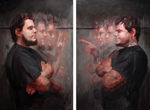 Portrait of the artists, James Kern and Tim Kern - oil on canvas / diptych - 36" x 24", 36" x 24"