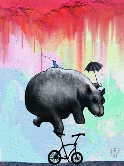 Sometimes life is like tweeting from the back of a bicycle riding hippo with an umbrella in his hand - Artrage, brushes 