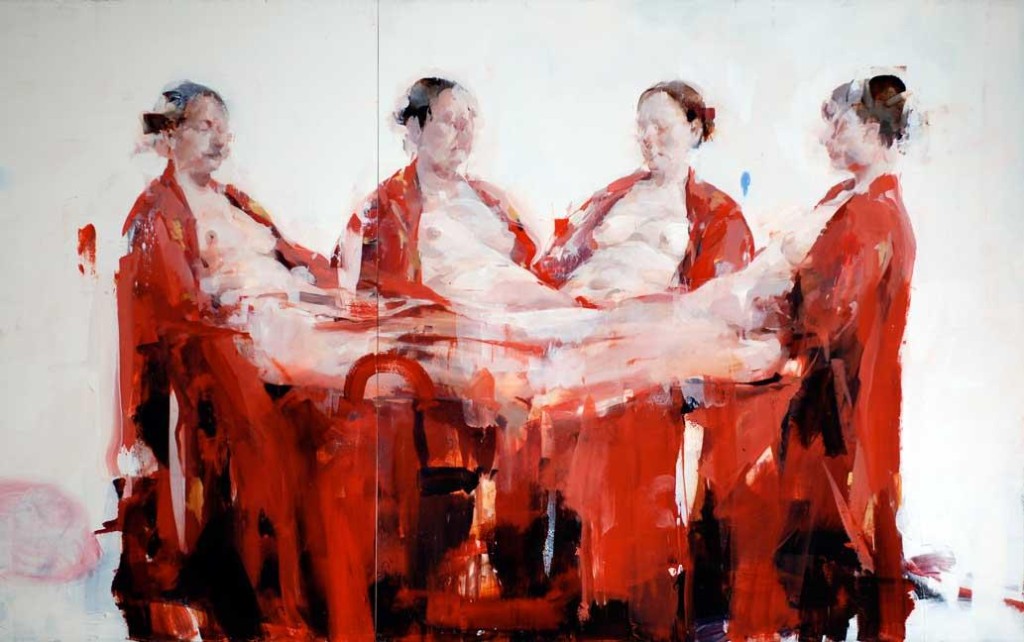 Conference (J.F.H. four times) 36" x 52", oil on 2 boards