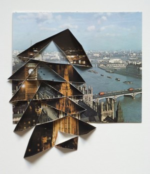 The Universal Now: Big Ben & Thames 1961 / 1982 - Cut and folded vintage bookplates 14.63 x 13.88 in
